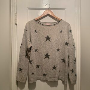 BENEDETTA B. Gray Merino Wool Cashmere Blend Star Print Pullover Made in Italy L